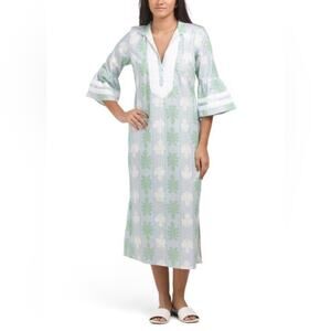 SAIL TO SABLE lightweight cotton leaf pattern kaftan maxi dress  XXL